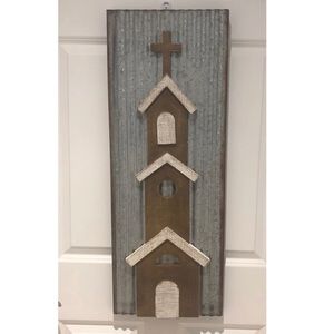 Metal And Wood Church Wall Decor Hanging NEW